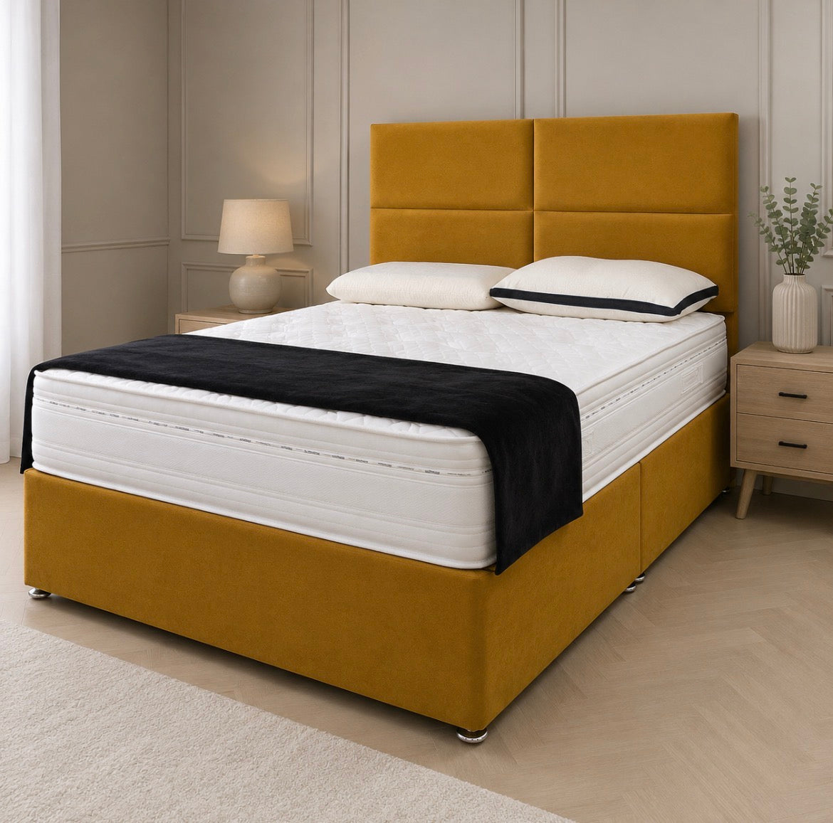 2026 Emma Panelled Storage divan Bed with Optional Drawers