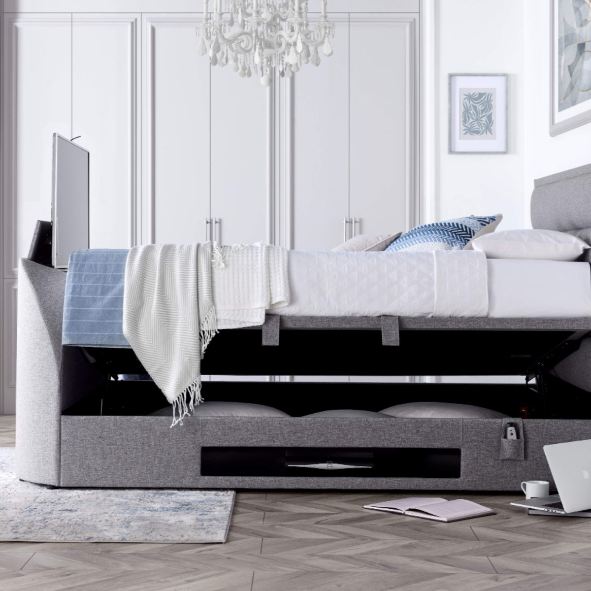 2026 KYRA TV Ottoman Storage Bed in Grey