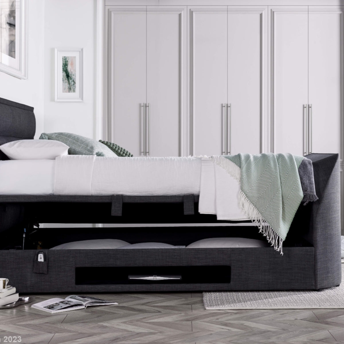 2026 KYRA TV Ottoman Storage Bed in Slate