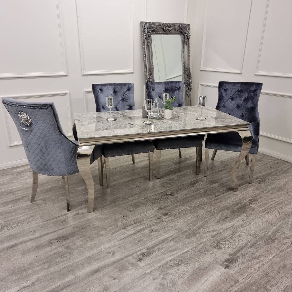 2026 Louis Chrome Dining Table in Pandora Marble