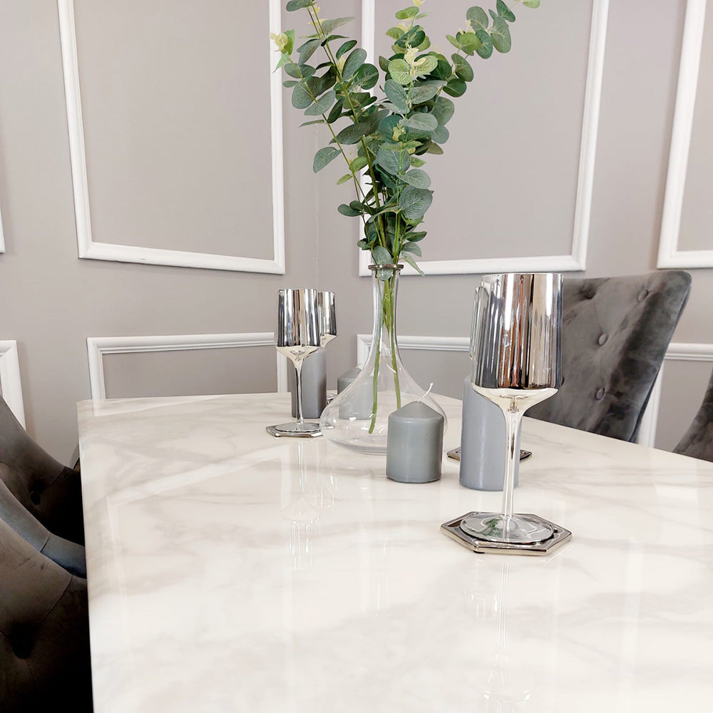 2026 Louis Chrome Dining Table in White Marble