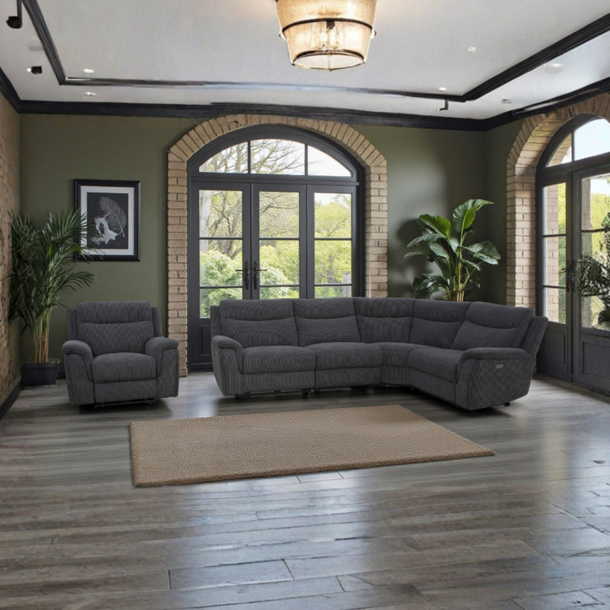 2026 Mayenne Corner + Console & Chair Sofa In Midnight Black - Nimbus Beds