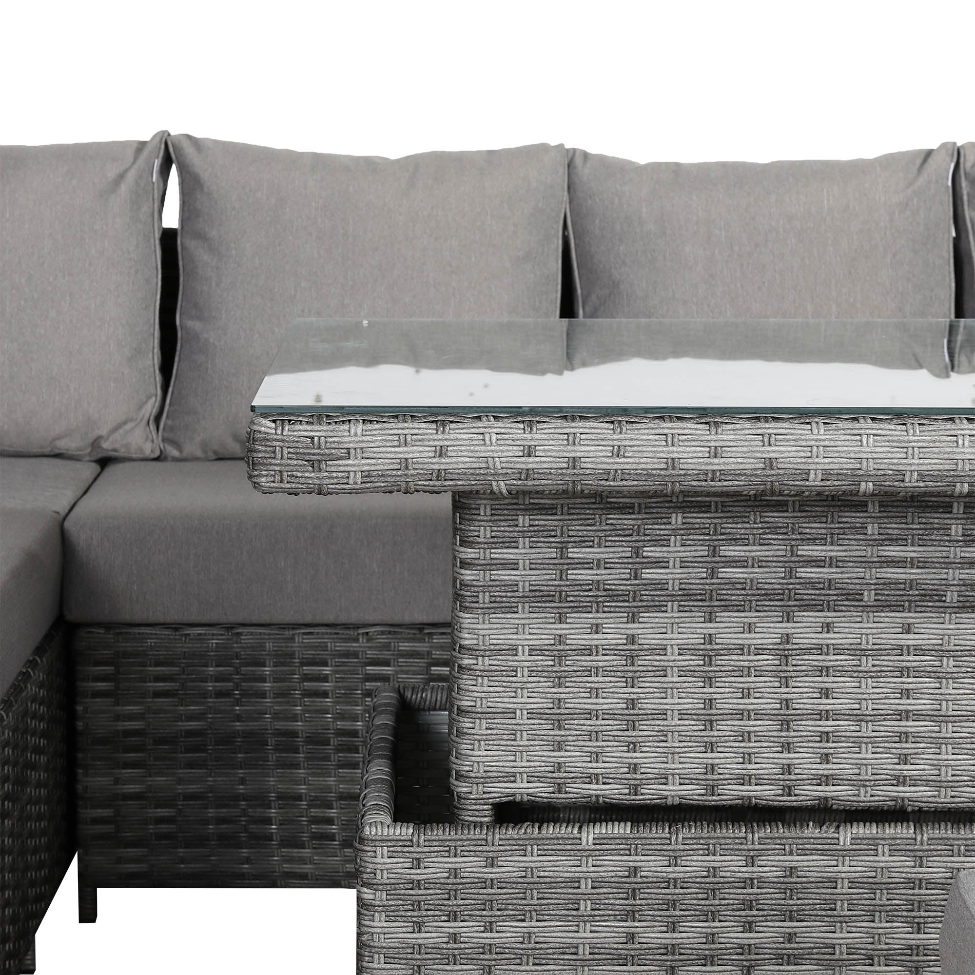 2026 Lorrento Large Corner Dining Set with Rising Table in Grey (Left Hand) - Nimbus Beds