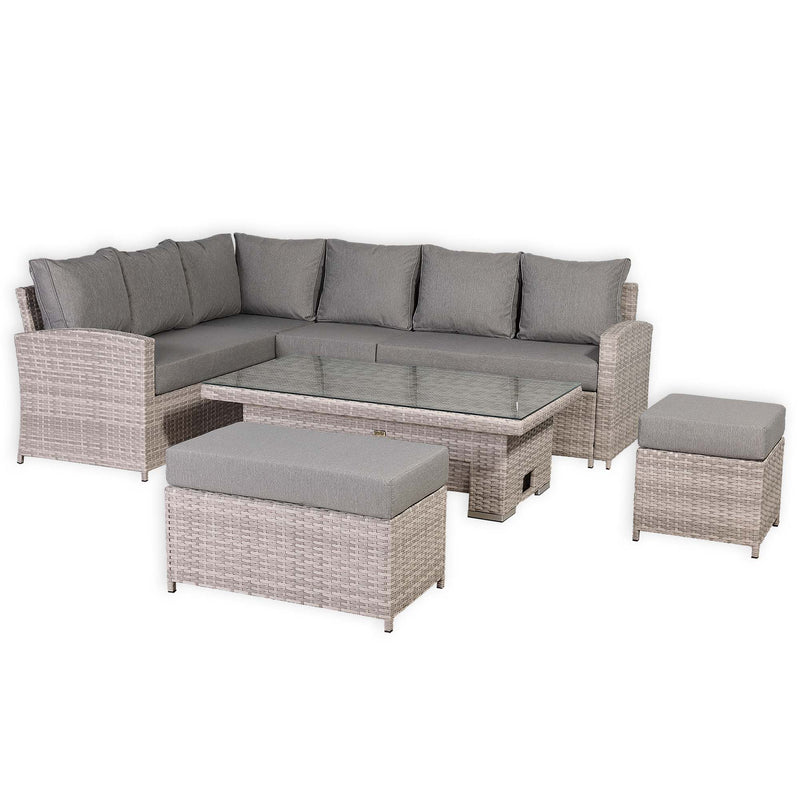 2026 Lorrento Large Corner Dining Set with Rising Table in Beige/Grey (Right Hand) - Nimbus Beds