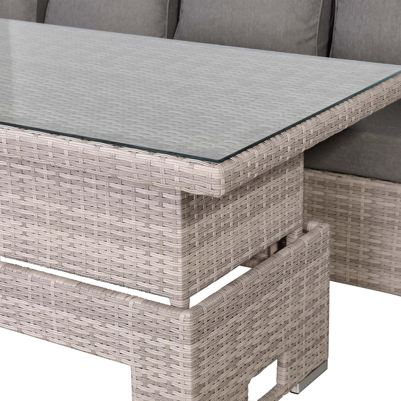 2026 Lorrento Large Corner Dining Set with Rising Table in Beige/Grey (Left Hand) - Nimbus Beds