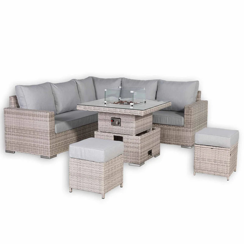 2026 Torini Square Garden Outdoor Dining Set with Rising Firepit Table - Nimbus Beds