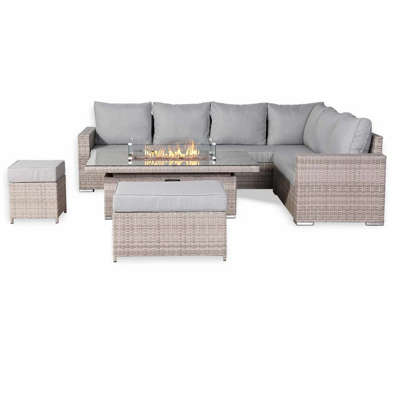 2026 Torini Corner Large Outdoor Garden Dining Set with Rising Firepit Table (Right Hand) - Nimbus Beds