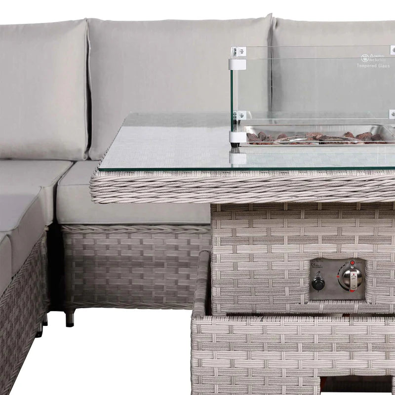 2026 Paris Square Outdoor Garden Dining Set with Rising Firepit Table - Nimbus Beds