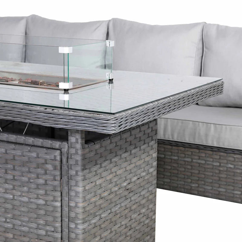 2026 Caprila Corner Outdoor Garden Dining Set with Firepit Table - Nimbus Beds