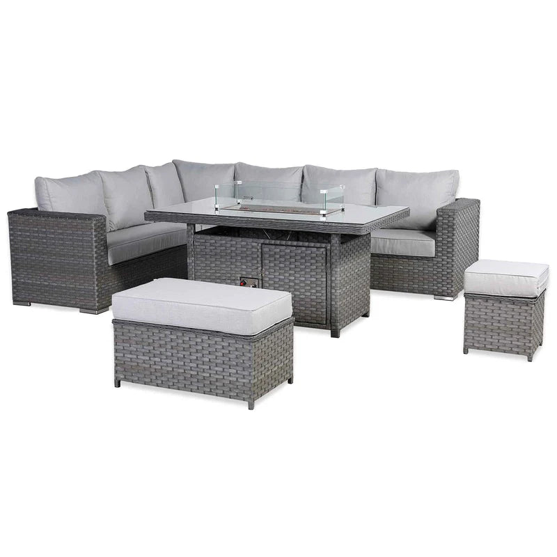 2026 Caprila Corner Outdoor Garden Dining Set with Firepit Table - Nimbus Beds