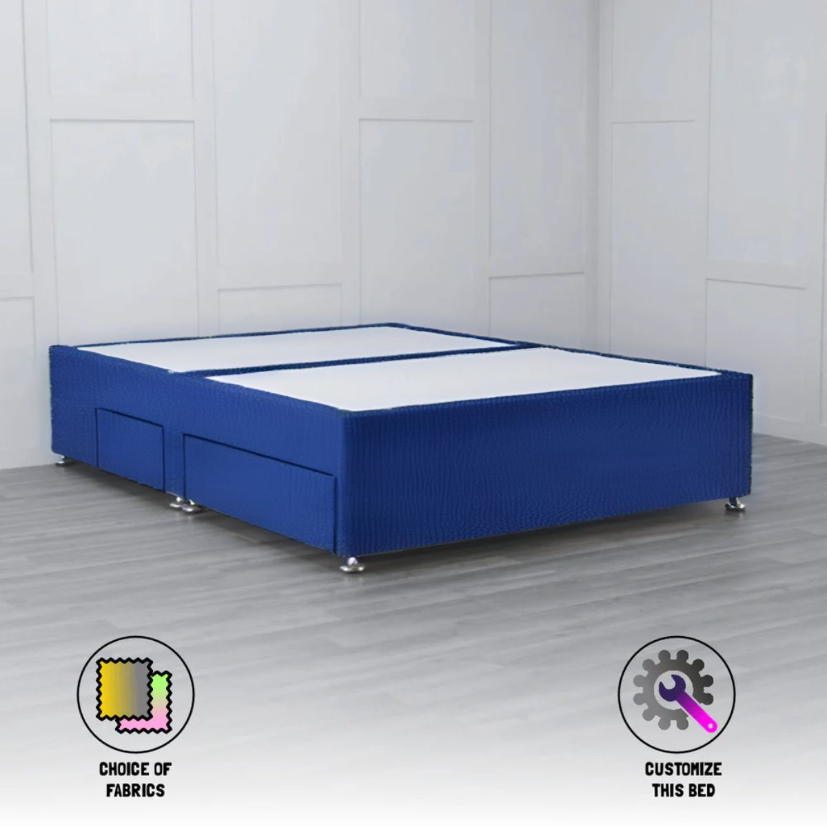 Padded Divan Bed Base 2 Drawers on Same Side - Nimbus Beds