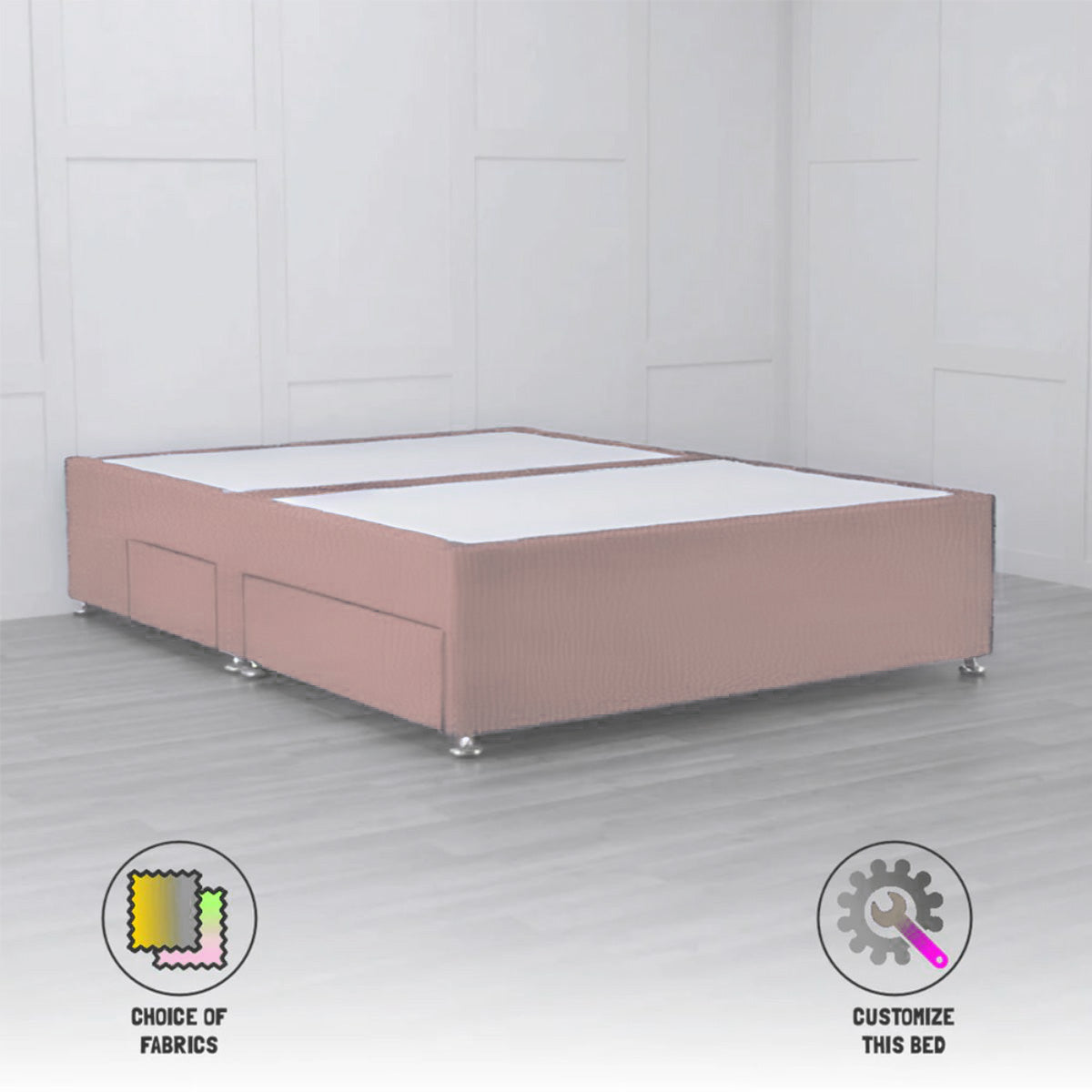 Padded Divan Bed Base 2 Drawers on Same Side - Nimbus Beds
