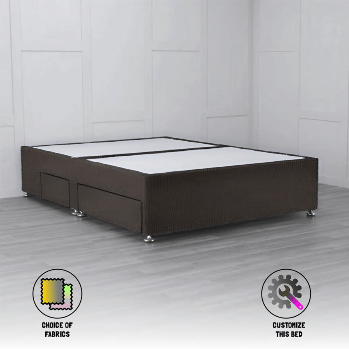 Padded Divan Bed Base 2 Drawers on Same Side - Nimbus Beds