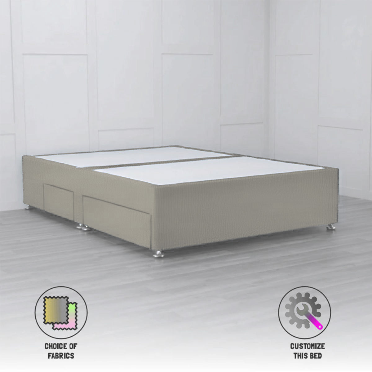 Padded Divan Bed Base 2 Drawers on Same Side - Nimbus Beds