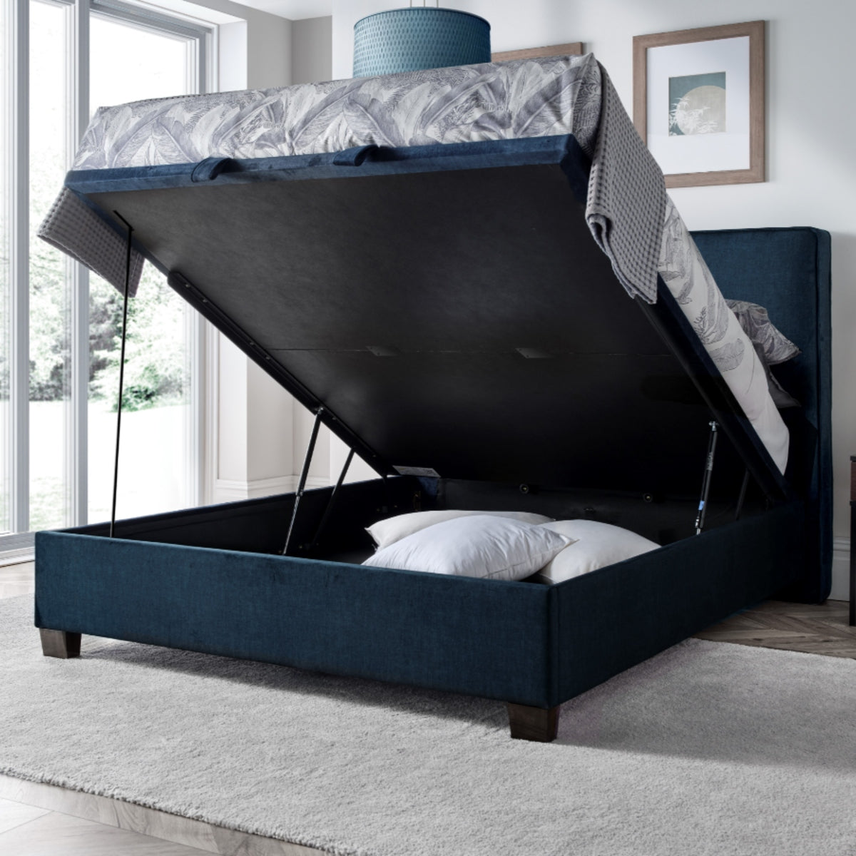 2026 Noreen Ottoman Storage Bed in Blue