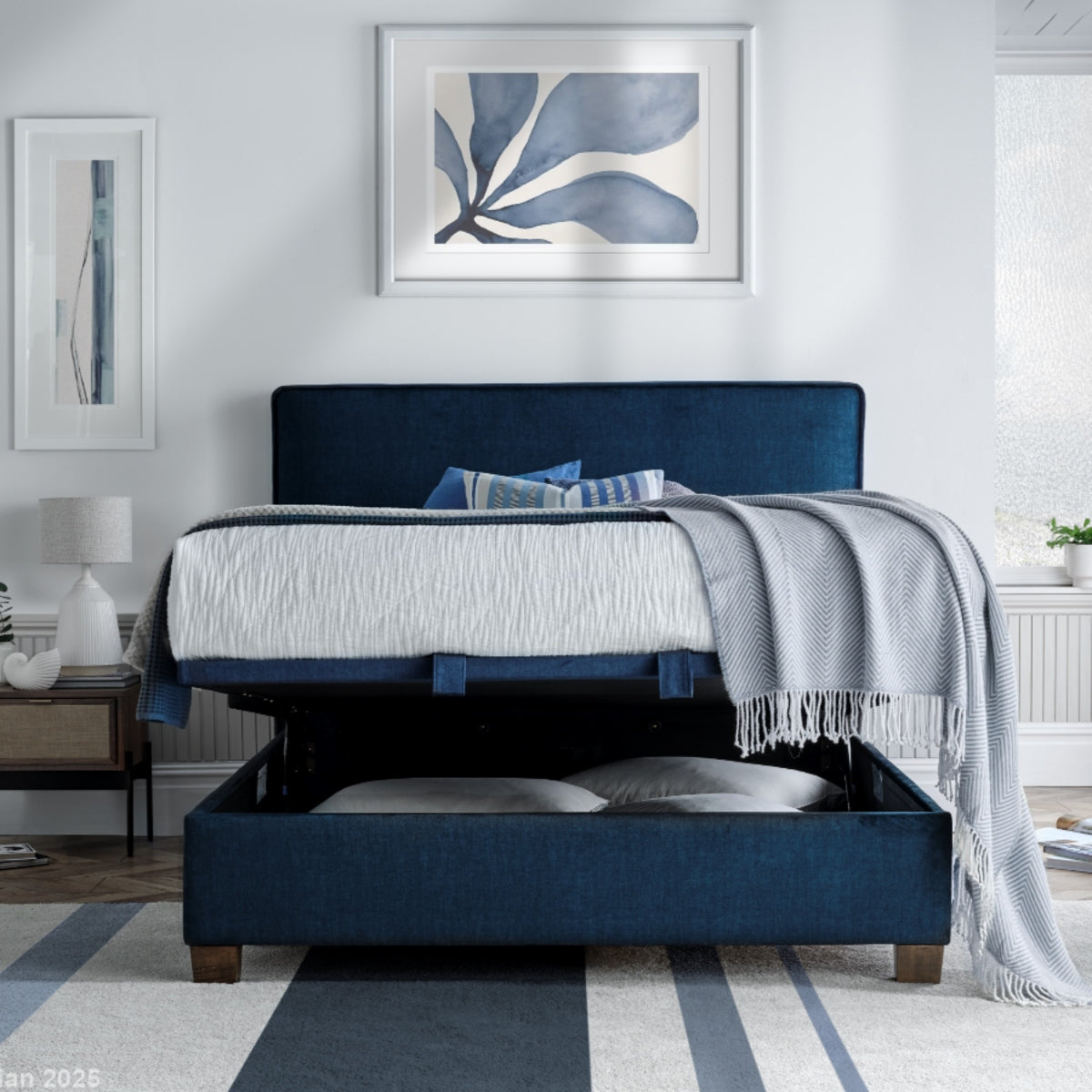 2026 Noreen Ottoman Storage Bed in Blue