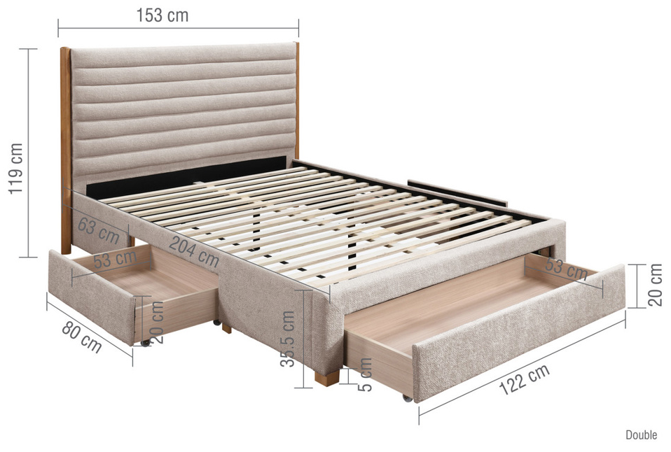 Bella Bed with Drawers Grey+Natural - Nimbus Beds