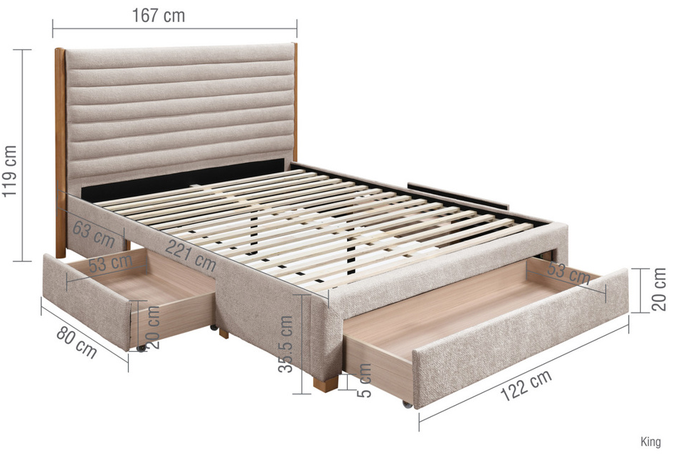 Bella Bed with Drawers Grey+Natural - Nimbus Beds