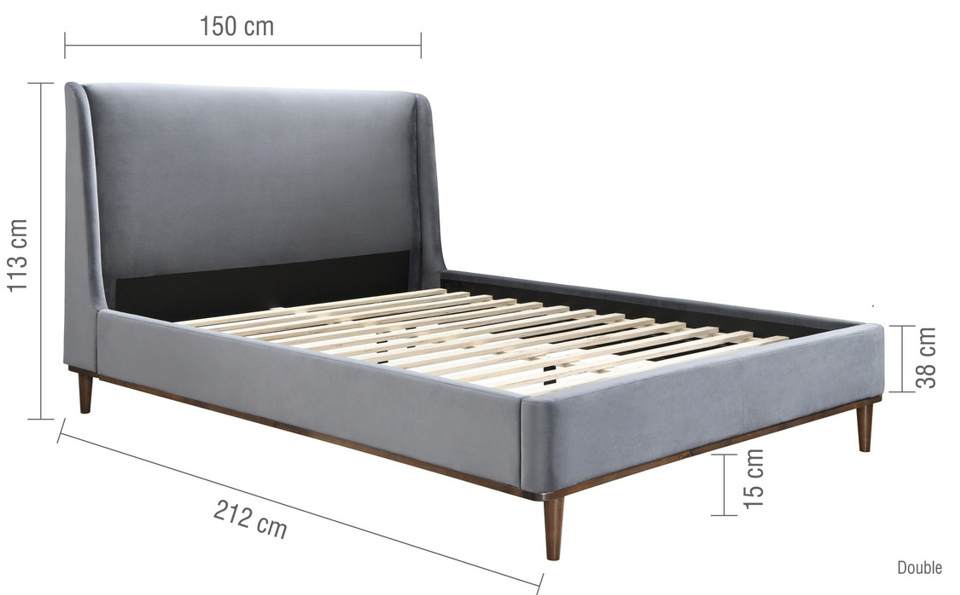 'Jackie O' Velvet Bed Plush Grey+Walnut frame - Nimbus Beds