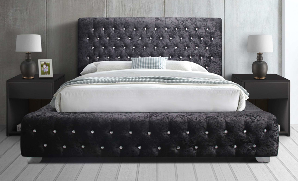 Emperor Bed BLACK Crushed Velvet+Silver Feet - Nimbus Beds