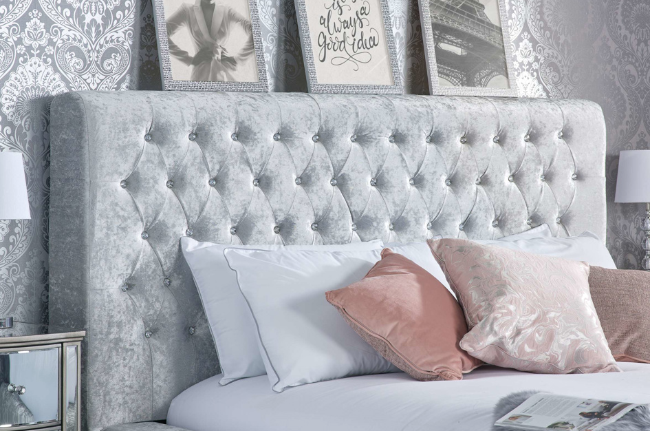 Emperor Bed STEEL Crushed Velvet+Silver Feet - Nimbus Beds