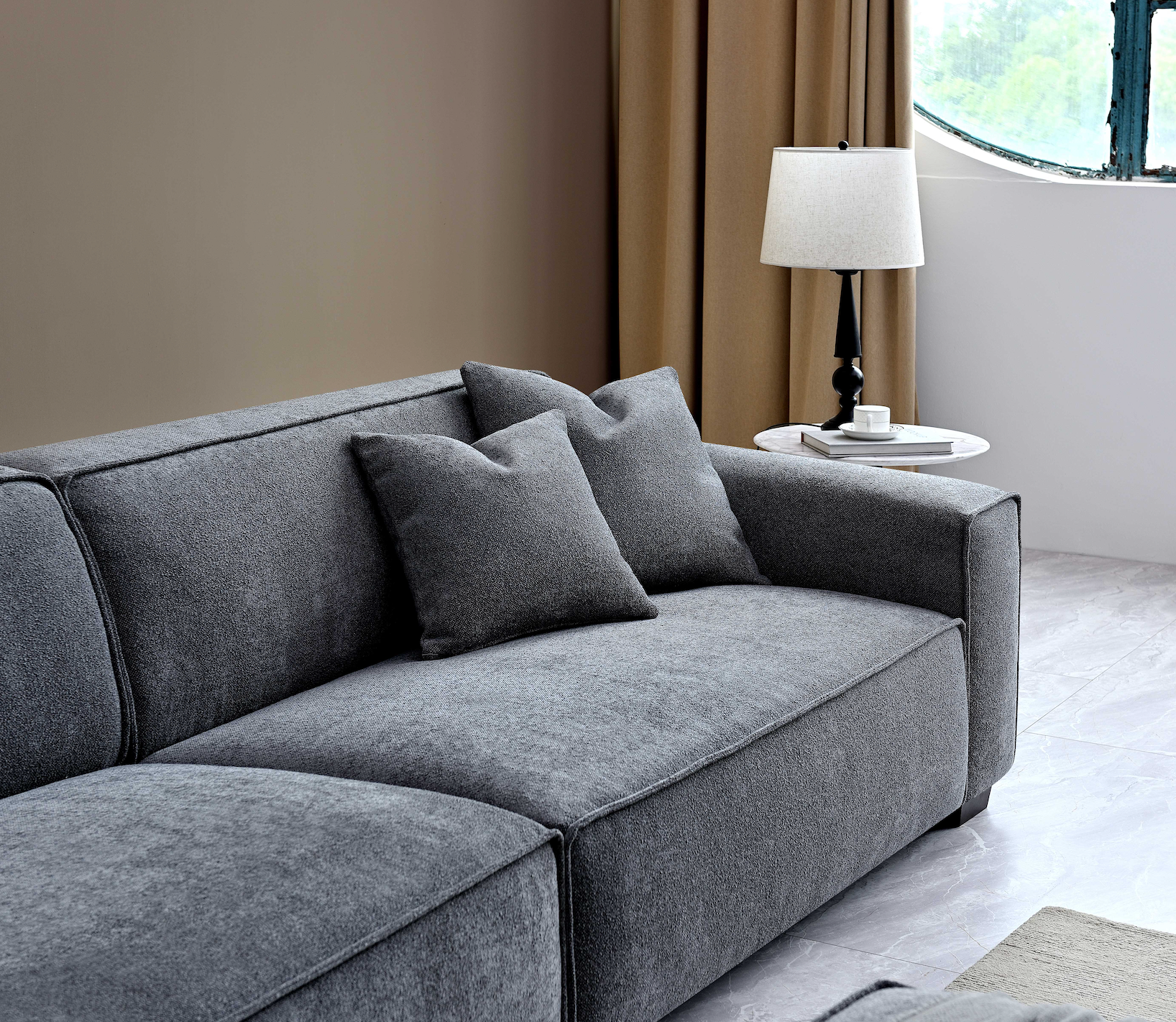 Lilly 3 Seater Luxury Sofa in Charcoal Boucle - Nimbus Beds