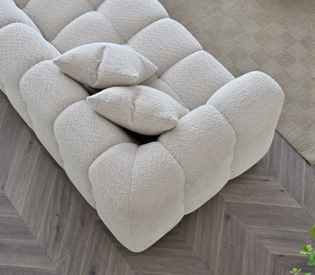 Poppy Left or Right Hand Luxury Corner Sofa in Oatmeal Boucle - Nimbus Beds