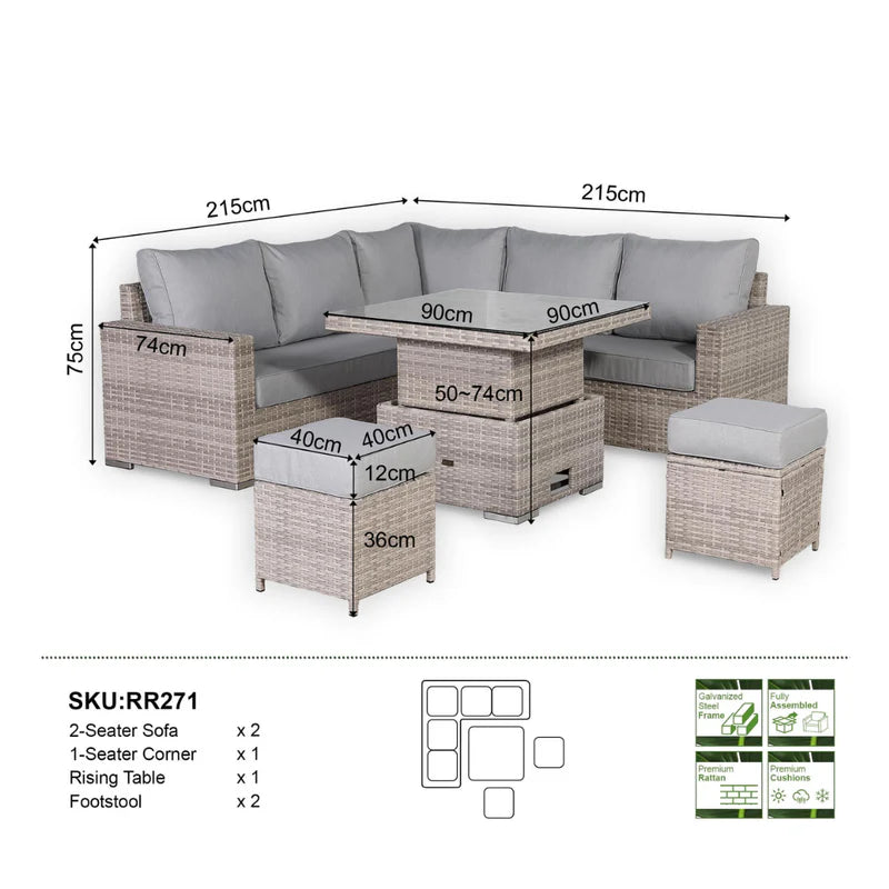 2026 Torini Square Dining Outdoor Garden Set with Rising Table - Nimbus Beds