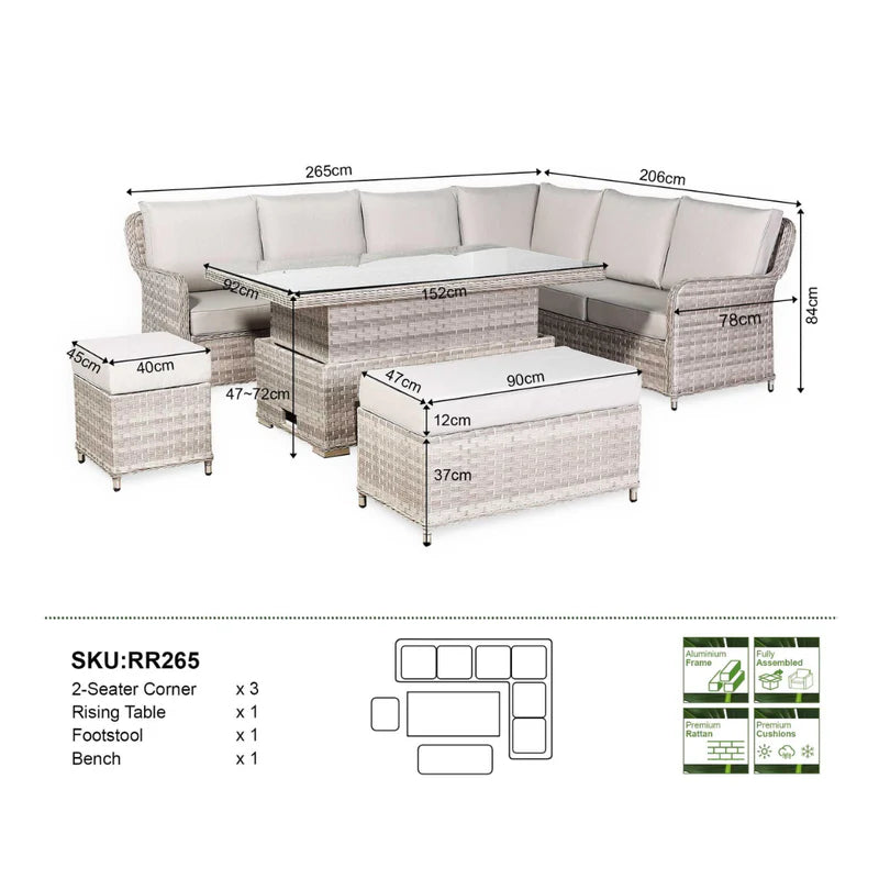 2026 Paris Large Corner Sofa Set with Rising Table (Right Hand) - Nimbus Beds