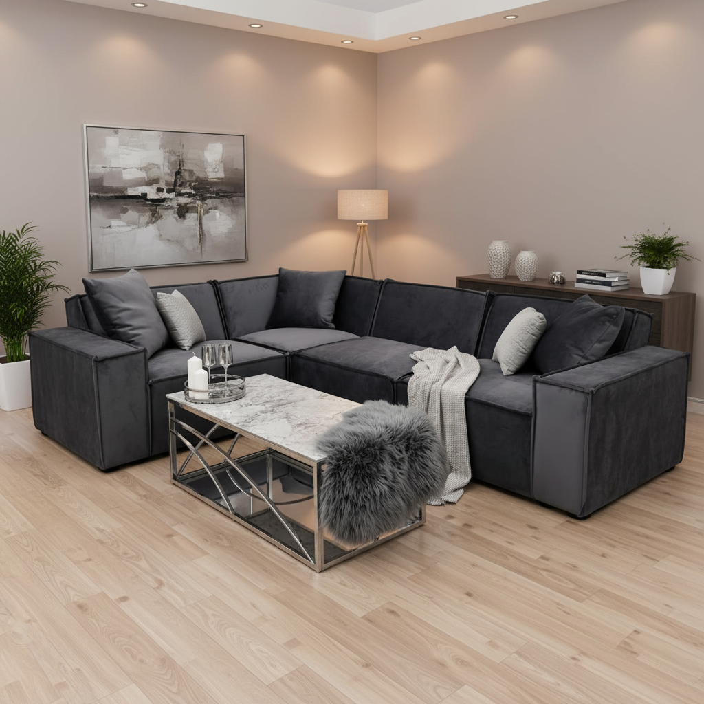 2026 Meigle Corner Sofa - Steel Grey - Nimbus Beds