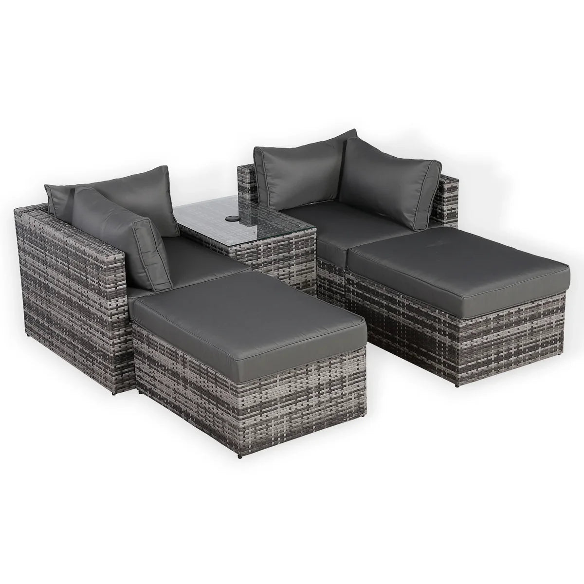 2026 Iruna Garden Lounger Set - Modular Chaise Sofa with Side Table & 2 Footstools - Includes Free Rain Cover - Nimbus Beds