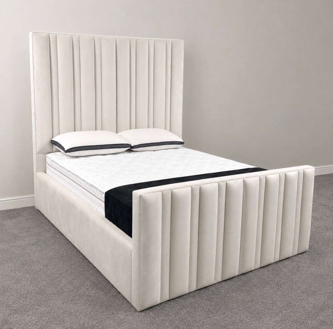 2026 Carlton Luxury Fabric Bed Frame with Optional Lift Up Ottoman Storage - High 30”Footboard