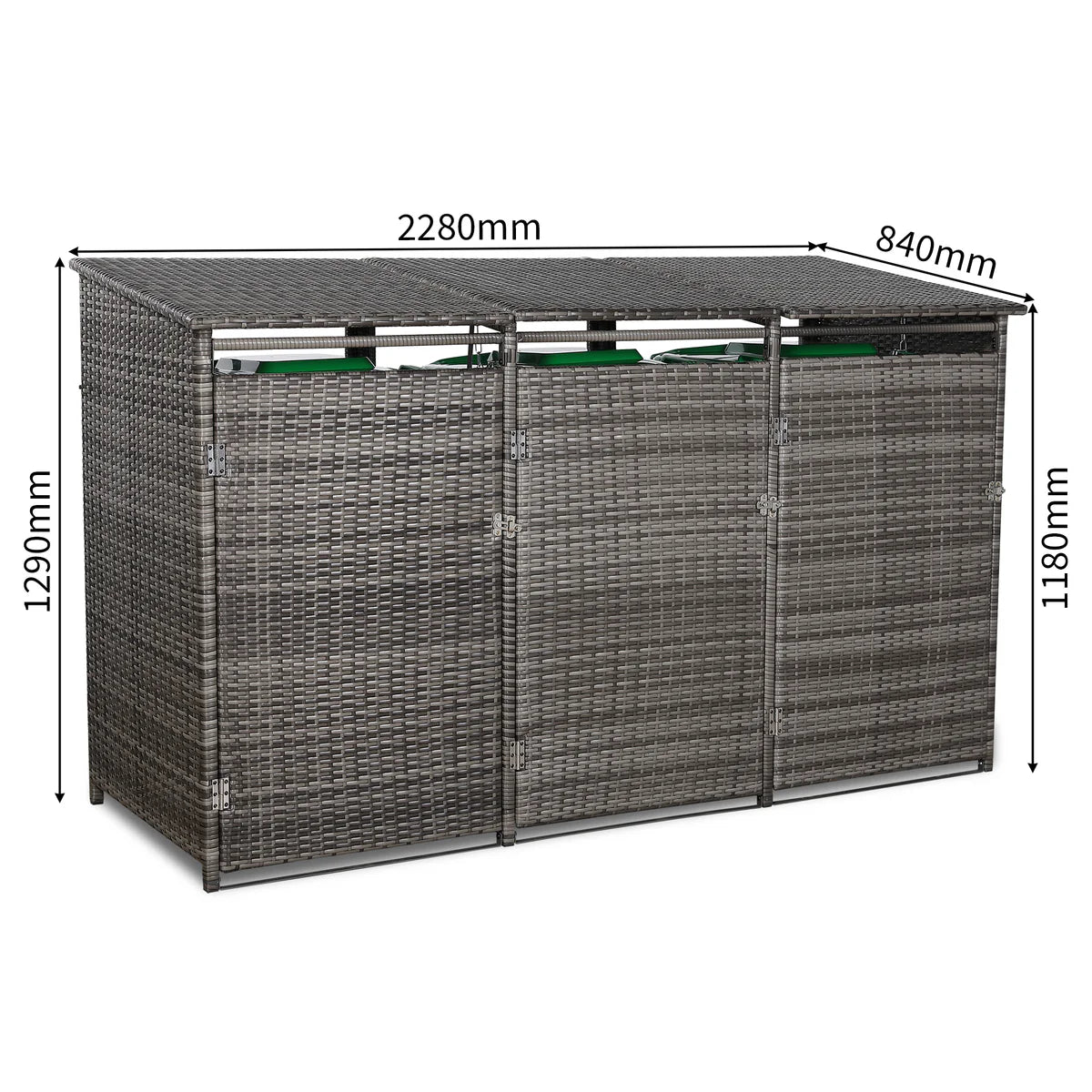 2026 Wheelie bins shed / store hut in Grey Rattan Weave (3 Bins) - Nimbus Beds