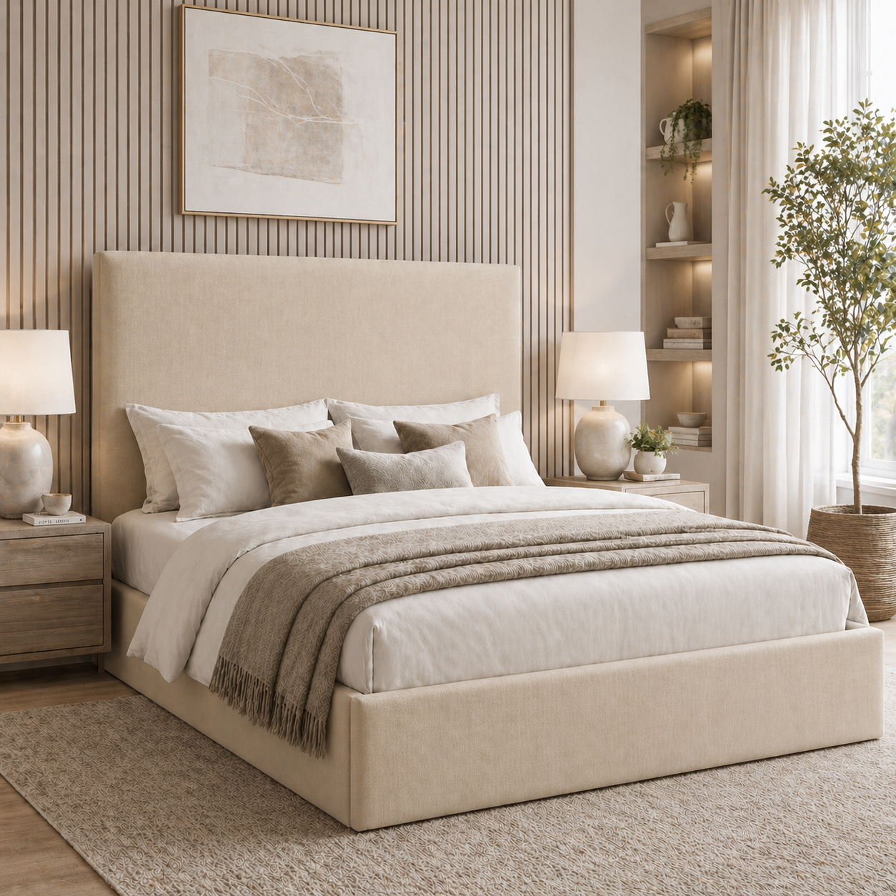 2026 One Panel Fabric Bed Frame with Optional Lift Up Ottoman Storage