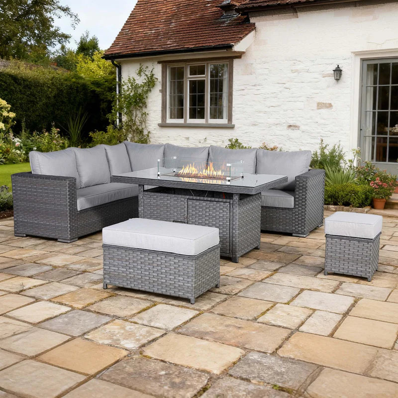 2026 Caprila Corner Outdoor Garden Dining Set with Firepit Table - Nimbus Beds