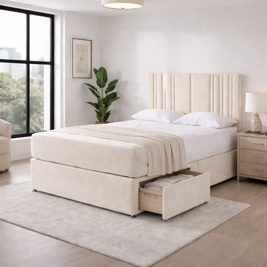 2026 Carlton Premium Panelled storage divan bed with option drawers - Nimbus Beds