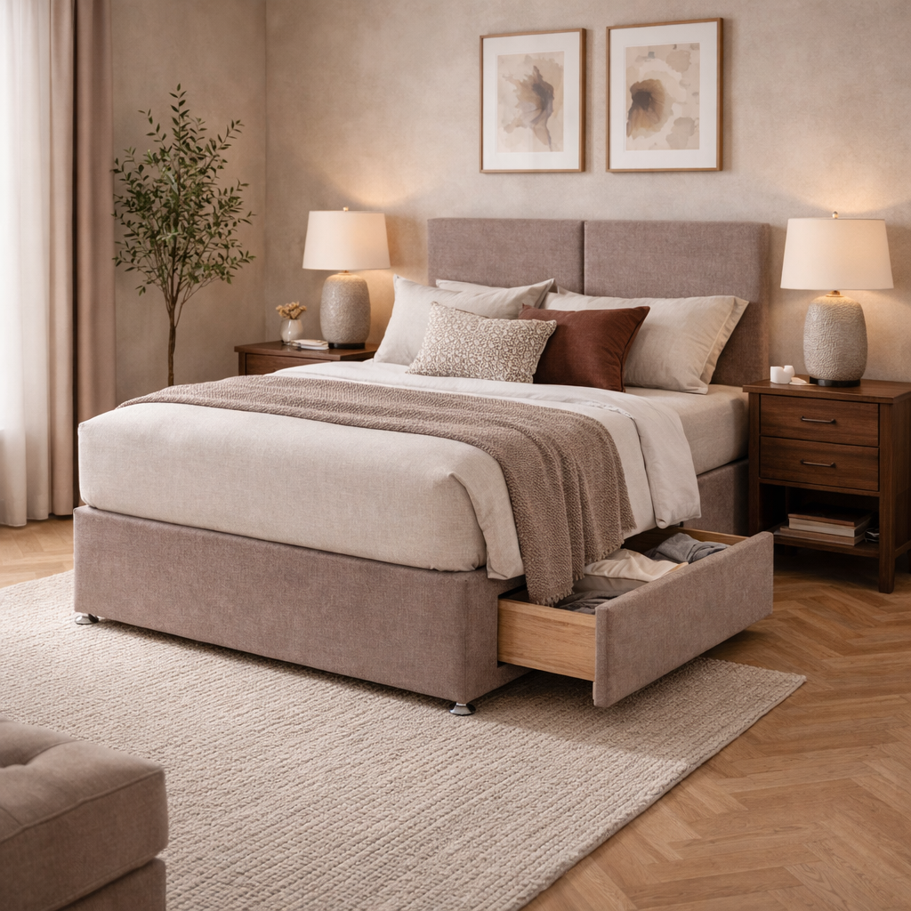 2026 Estepona storage divan bed with optional drawers - Nimbus Beds