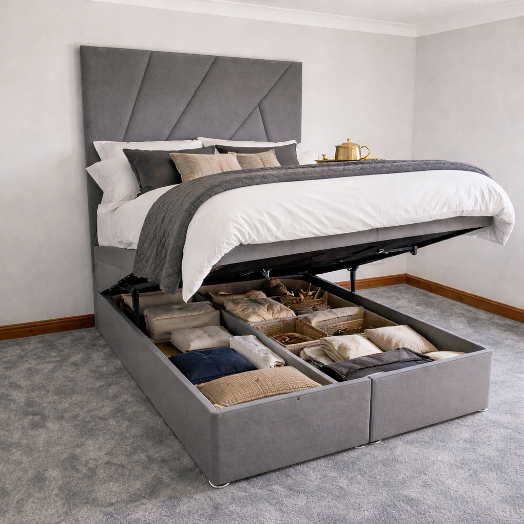 2026 7FT Tall Geometric Solid Ottoman Storage Bed - Nimbus Beds