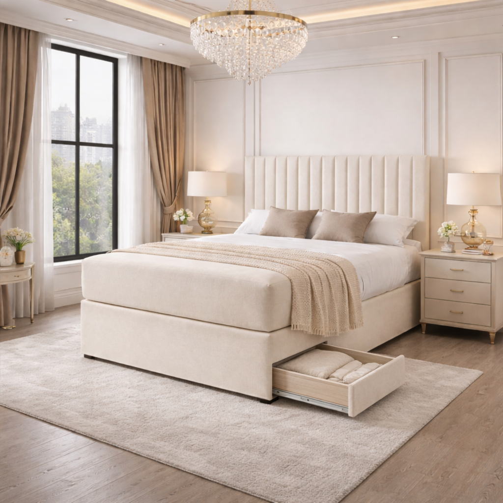 2026 Louis Intense panelled storage divan bed with optional drawers - Nimbus Beds