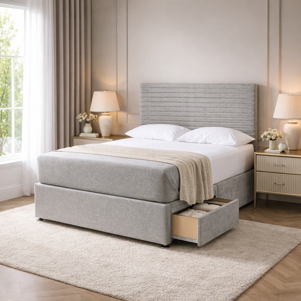 2026 Marbella Intense thin horizontal panelled storage divan bed with optional drawers - Nimbus Beds