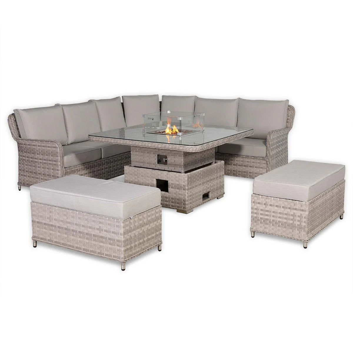 2026 Paris Large Equal Corner Sofa Set with Rising Firepit Table Outdoor Garden Furniture - Nimbus Beds