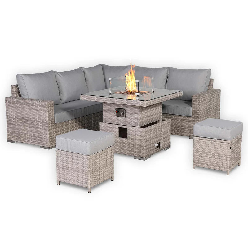 2026 Torini Square Garden Outdoor Dining Set with Rising Firepit Table - Nimbus Beds