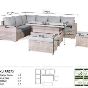 2026 Torini Large Corner Dining Set with Rising Table (Left Hand) - Nimbus Beds
