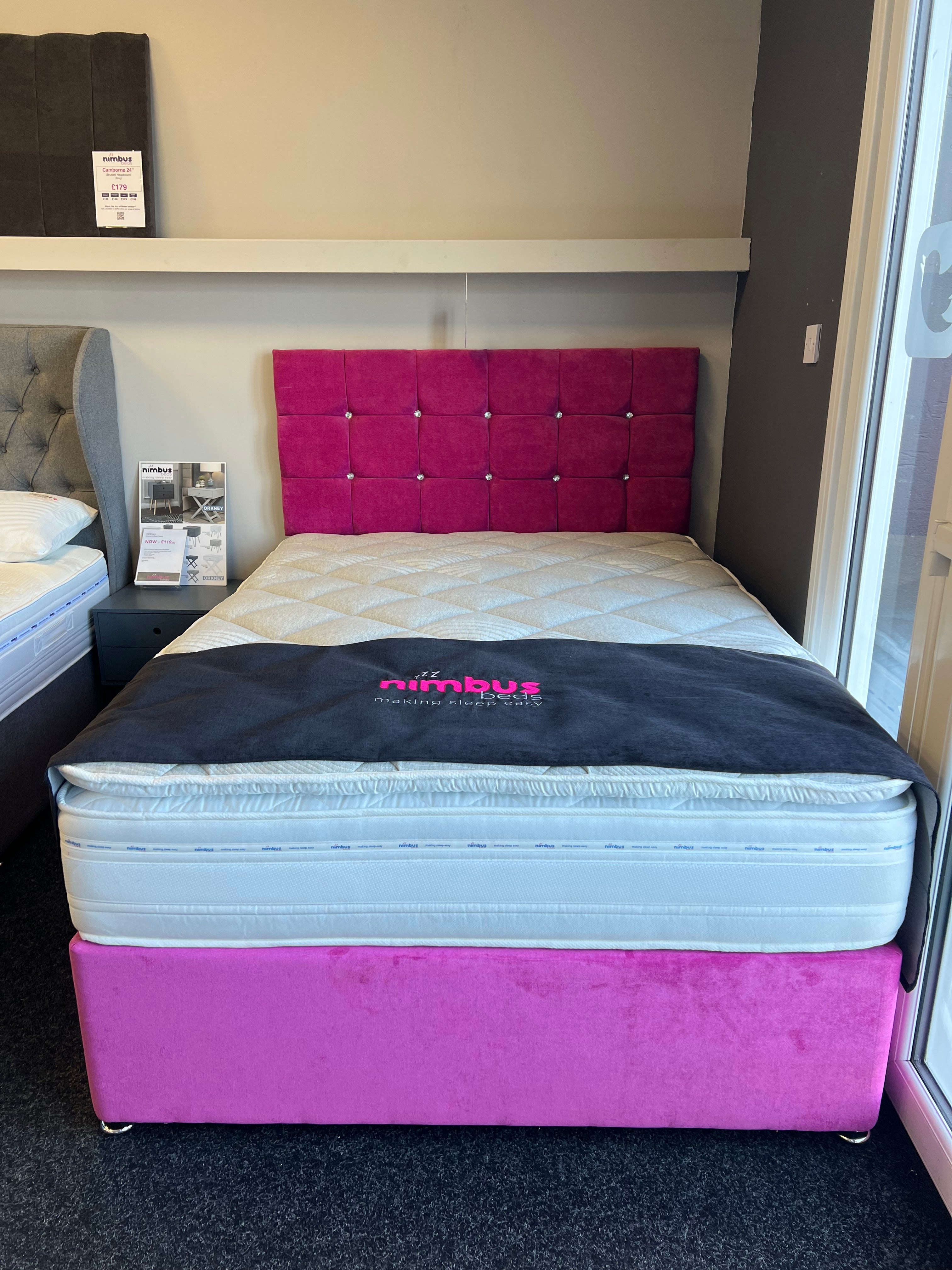 Double Divan Base + Cube 24” Headboard - Naples Pink - Ex Display