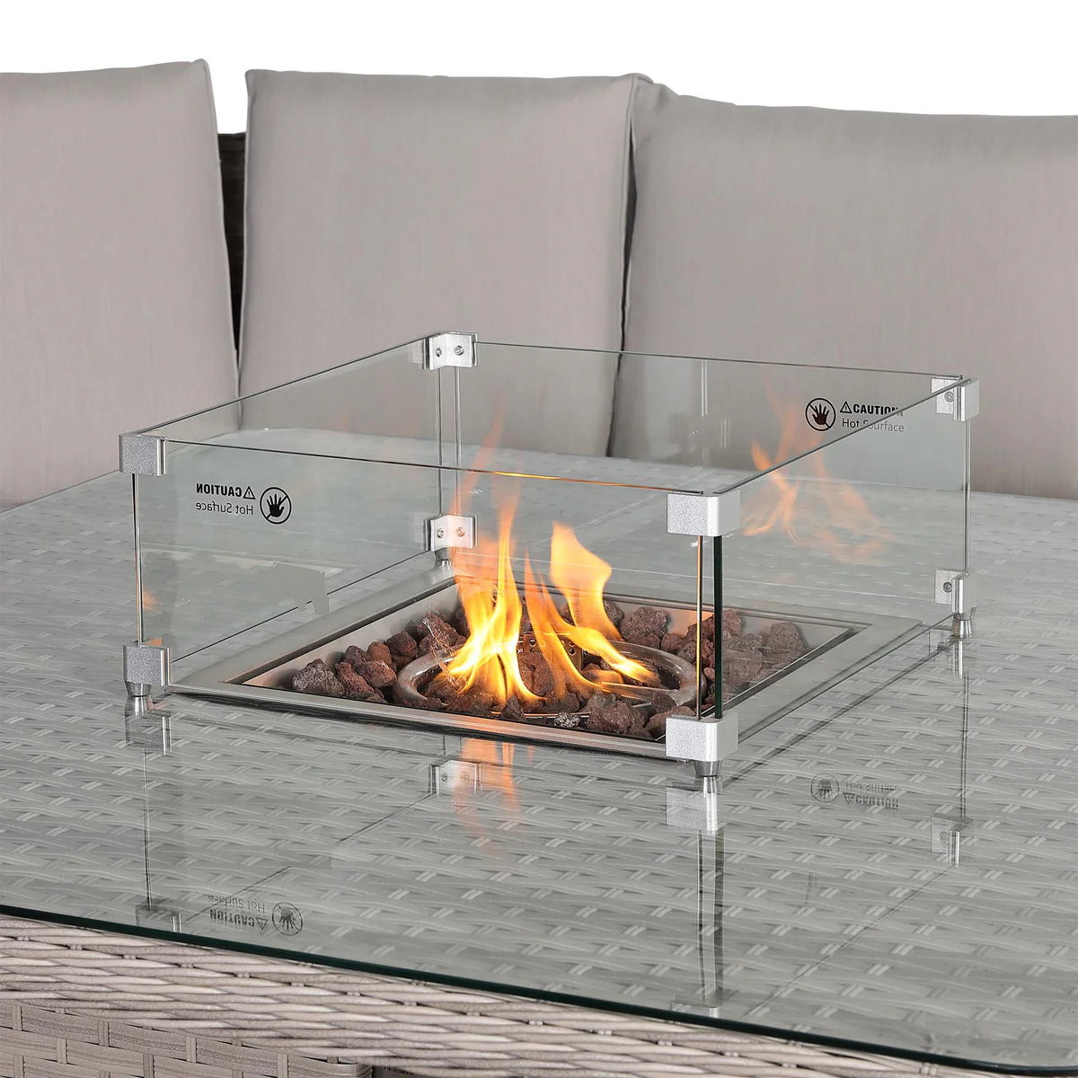 2026 Paris Large Equal Corner Sofa Set with Rising Firepit Table Outdoor Garden Furniture - Nimbus Beds