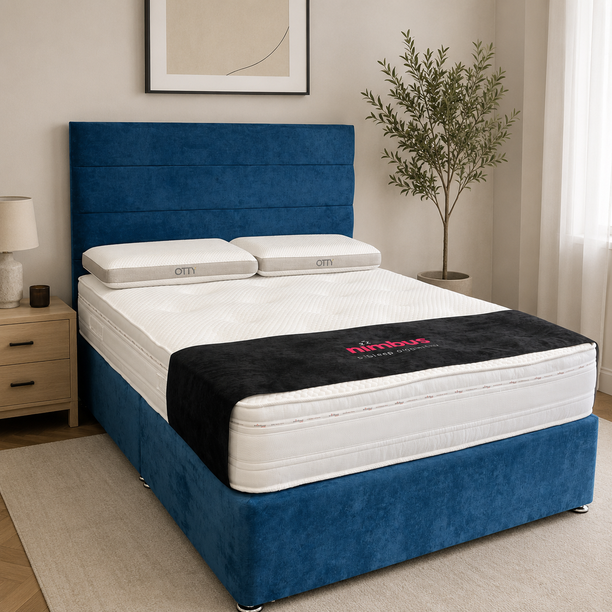 Double Divan Bed with Banbury 24” Headboard - Naples Blue - EX DISPLAY