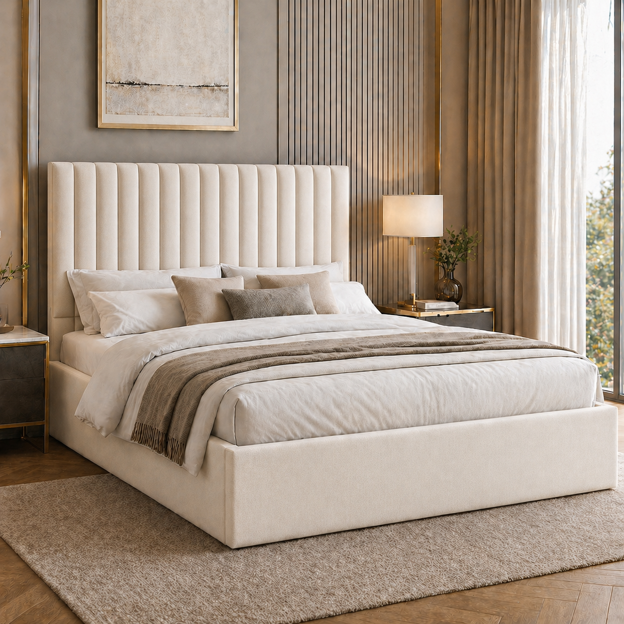 2026 Louis Intense Fabric Bed Frame with Optional Lift Up Ottoman Storage