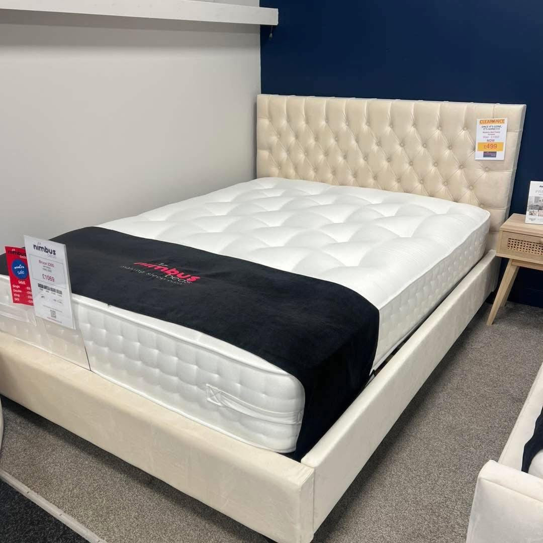 King Size Chesterfield Bed Frame - Soft Velvet Buttermilk - EX DISPLAY