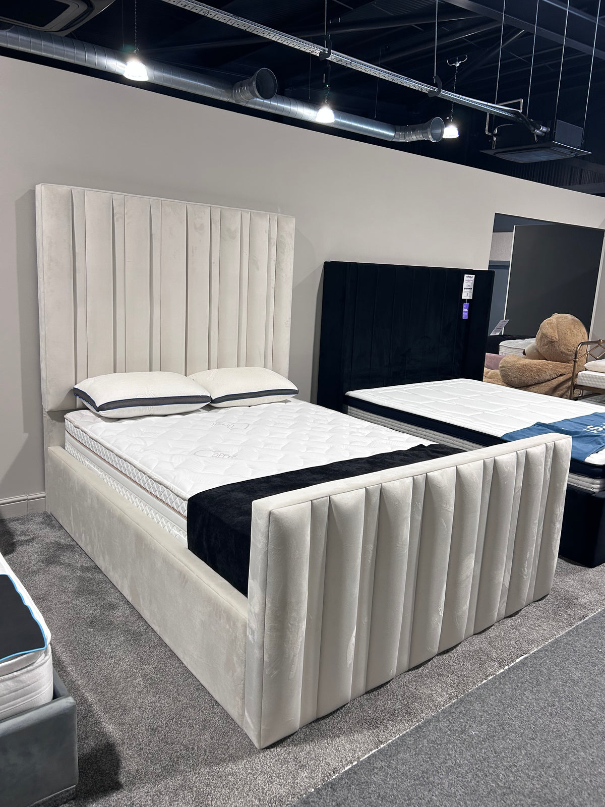 2026 Carlton Luxury Fabric Bed Frame with Optional Lift Up Ottoman Storage - High 30”Footboard