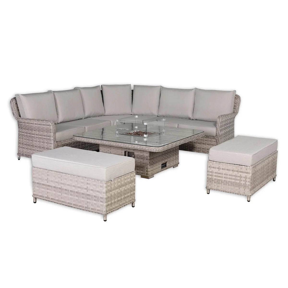 2026 Paris Large Equal Corner Sofa Set with Rising Firepit Table Outdoor Garden Furniture - Nimbus Beds